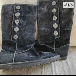 UGG Black Suede Button Boots